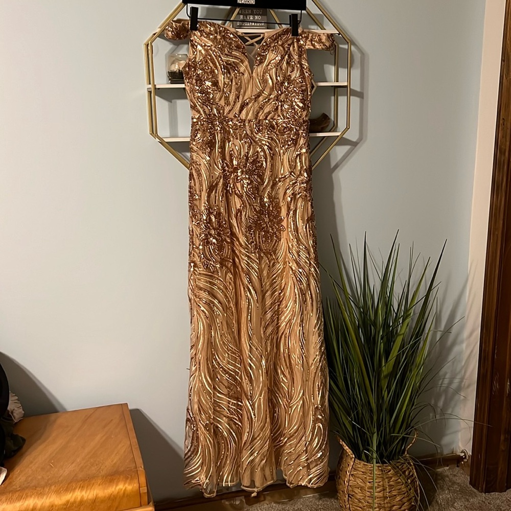 Champagne Gold Sequin Prom Dress Evening Gown Bridesmaid Dress